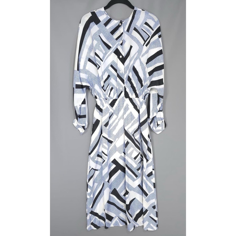 CLOSED Women's Midi Dress Size XS Asymmetric Hem Gathered SILK Blend Galaxy Blue - Picture 13 of 16
